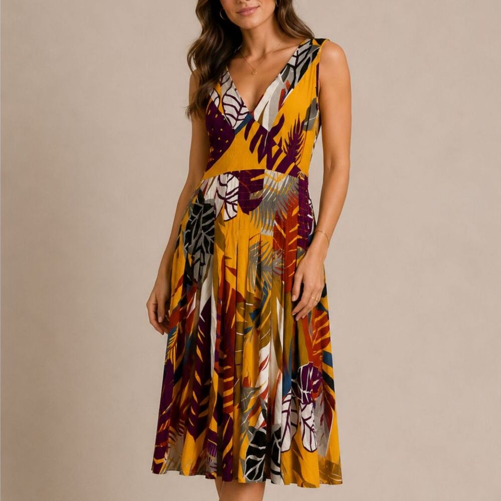 Etro Milano Slinky Viscose Jersey Tropical Midi Dress Floral Orange IT 40 US 4